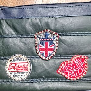 Gesia Firenze Patch Embellished Leather Dark Blue Handbag